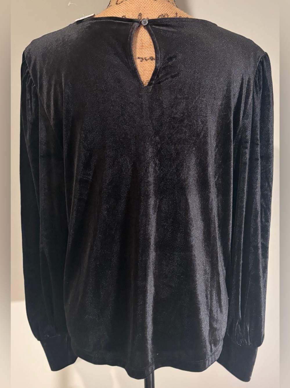NWT LOFT Velvet Top Sz Large Black Beaded Bow Puff Sleeve Holiday Party Blouse - Picture 2 of 6